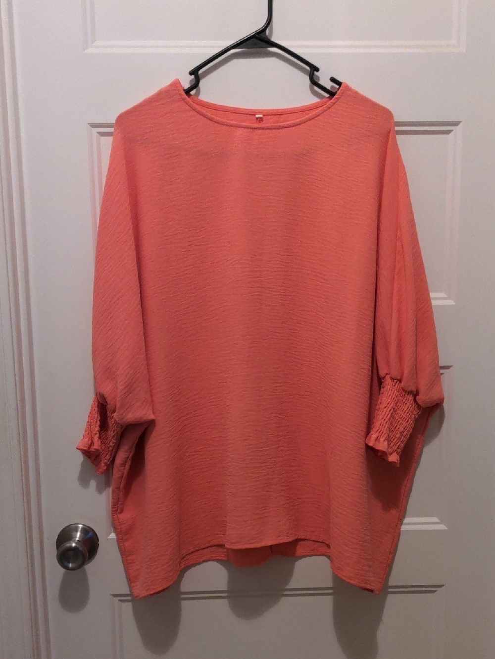 SHEIN Coral Pink Dolman Sleeve Smocked Cuff Blouse XL